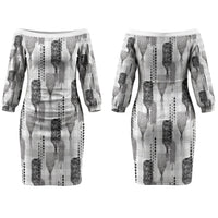 Aloha Hawaii Vintage Kahili Pa'a Lima Couples Matching Off The Shoulder Long Sleeve Dress and Long Sleeve Button Shirt Palaka Print Hinahina