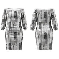 Aloha Hawaii Vintage Kahili Pa'a Lima Family Matching Off The Shoulder Long Sleeve Dress and Hawaiian Shirt Palaka Print Hinahina