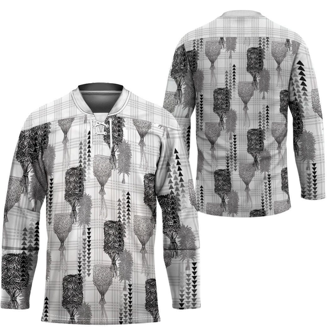 Aloha Hawaii Vintage Kahili Pa'a Lima Hockey Jersey Palaka Print Hinahina