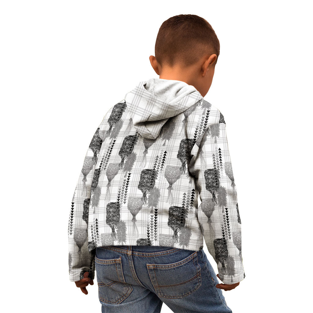 Aloha Hawaii Vintage Kahili Pa'a Lima Kid Hoodie Palaka Print Hinahina