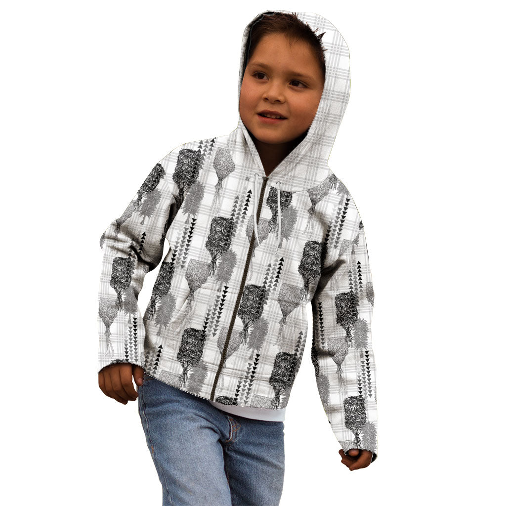 Aloha Hawaii Vintage Kahili Pa'a Lima Kid Hoodie Palaka Print Hinahina