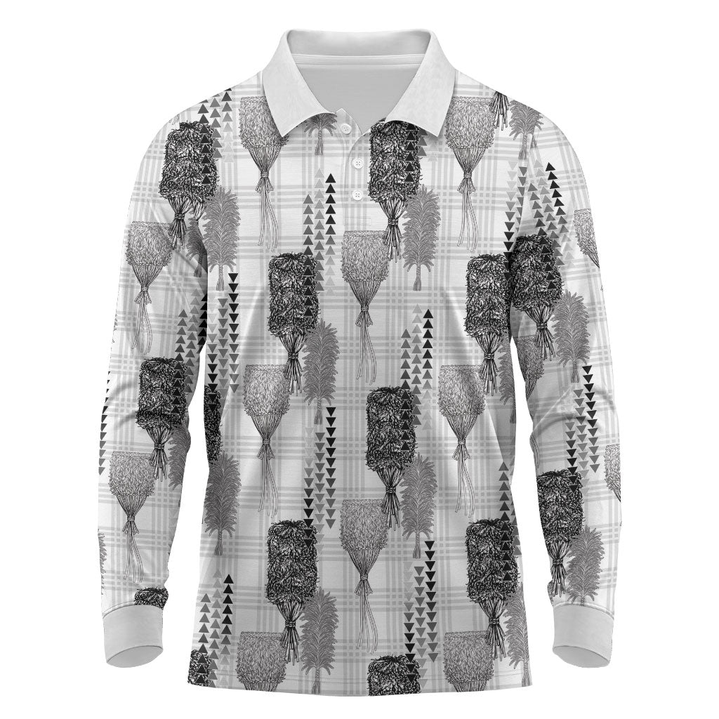 Aloha Hawaii Vintage Kahili Pa'a Lima Long Sleeve Polo Shirt Palaka Print Hinahina