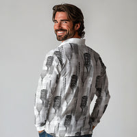 Aloha Hawaii Vintage Kahili Pa'a Lima Long Sleeve Polo Shirt Palaka Print Hinahina