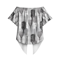 Aloha Hawaii Vintage Kahili Pa'a Lima Off Shoulder Wrap Waist Top Palaka Print Hinahina LT7 - Polynesian Pride