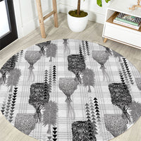 Aloha Hawaii Vintage Kahili Pa'a Lima Round Carpet Palaka Print Hinahina