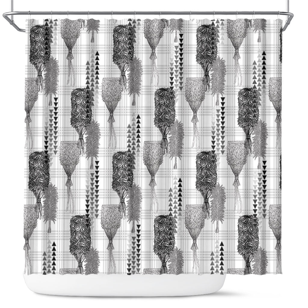 Aloha Hawaii Vintage Kahili Pa'a Lima Shower Curtain Palaka Print Hinahina
