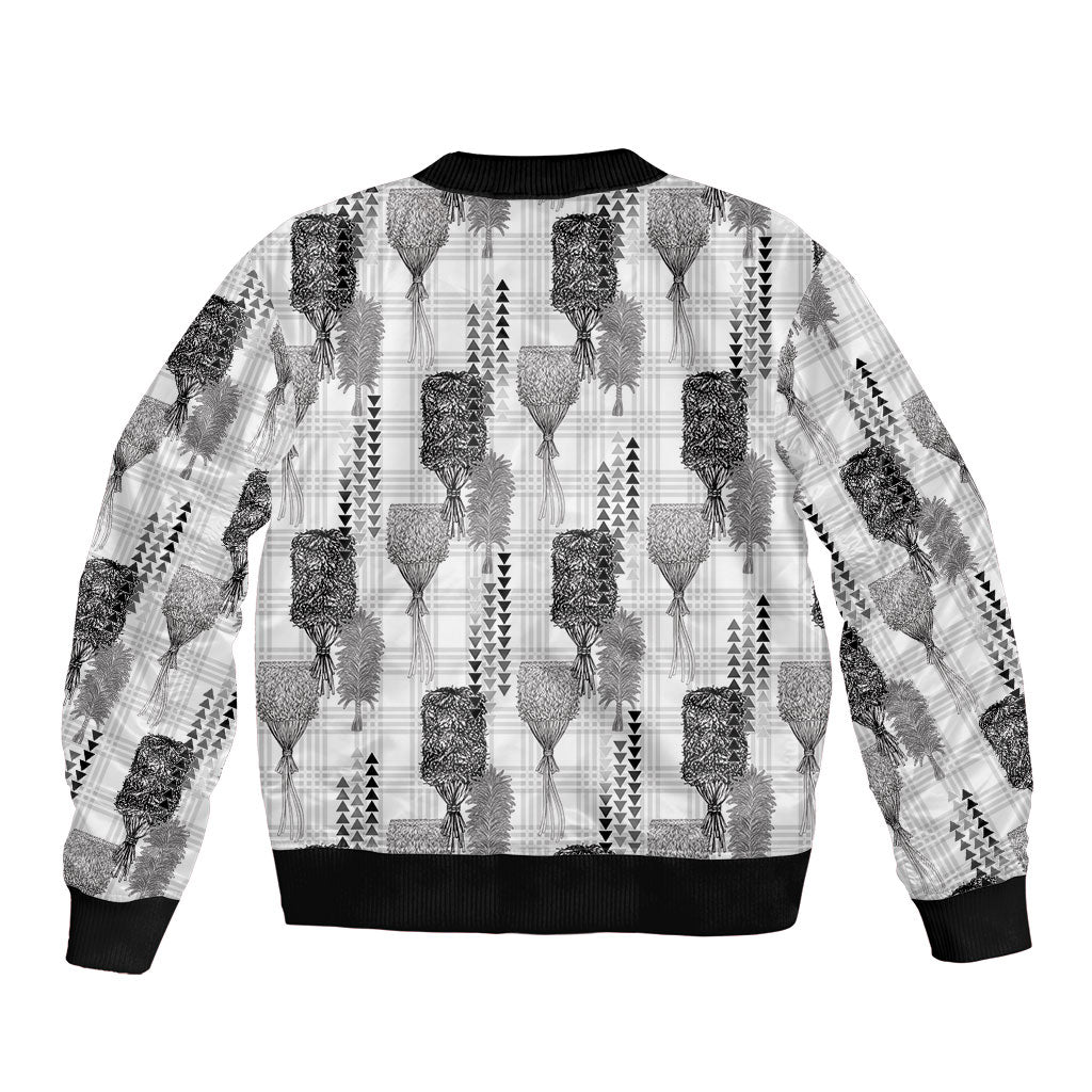 Aloha Hawaii Vintage Kahili Pa'a Lima Sleeve Zip Bomber Jacket Palaka Print Hinahina