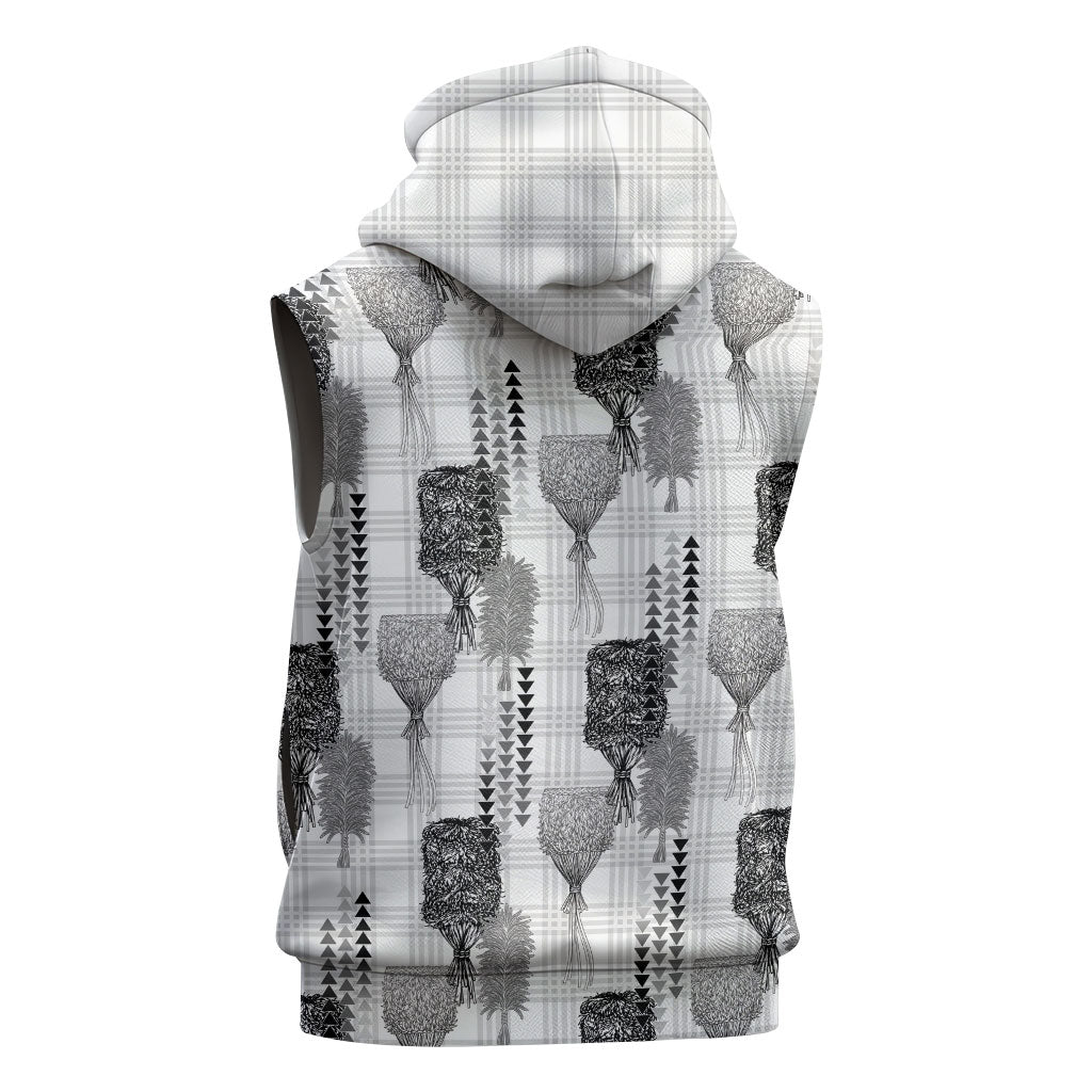 Aloha Hawaii Vintage Kahili Pa'a Lima Sleeveless Hoodie Palaka Print Hinahina