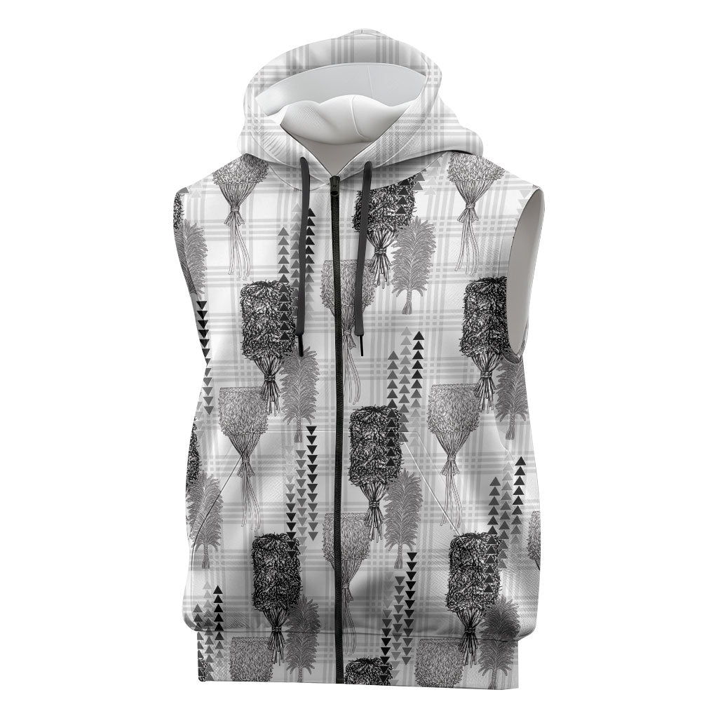 Aloha Hawaii Vintage Kahili Pa'a Lima Sleeveless Zip Hoodie Palaka Print Hinahina