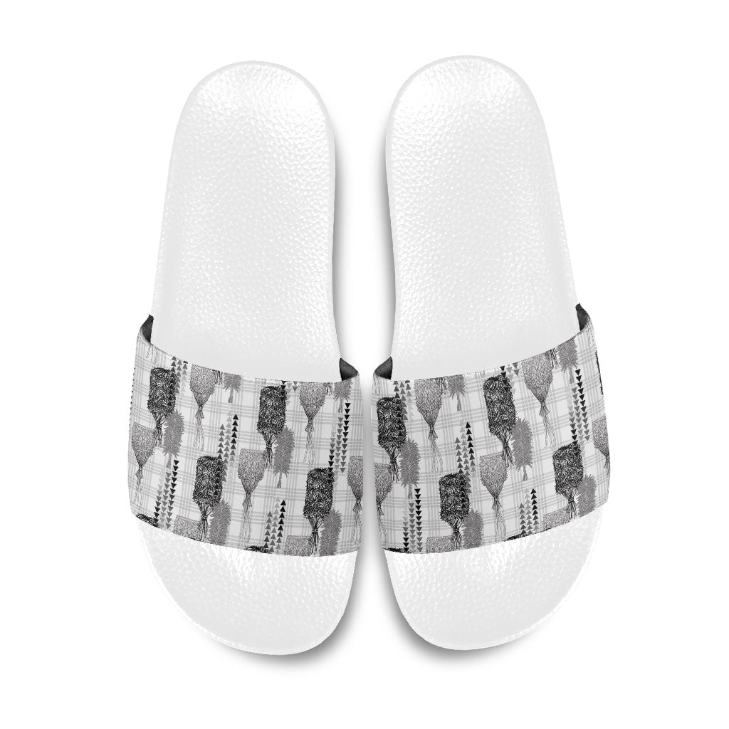 Aloha Hawaii Vintage Kahili Pa'a Lima Slide Sandals Palaka Print Hinahina