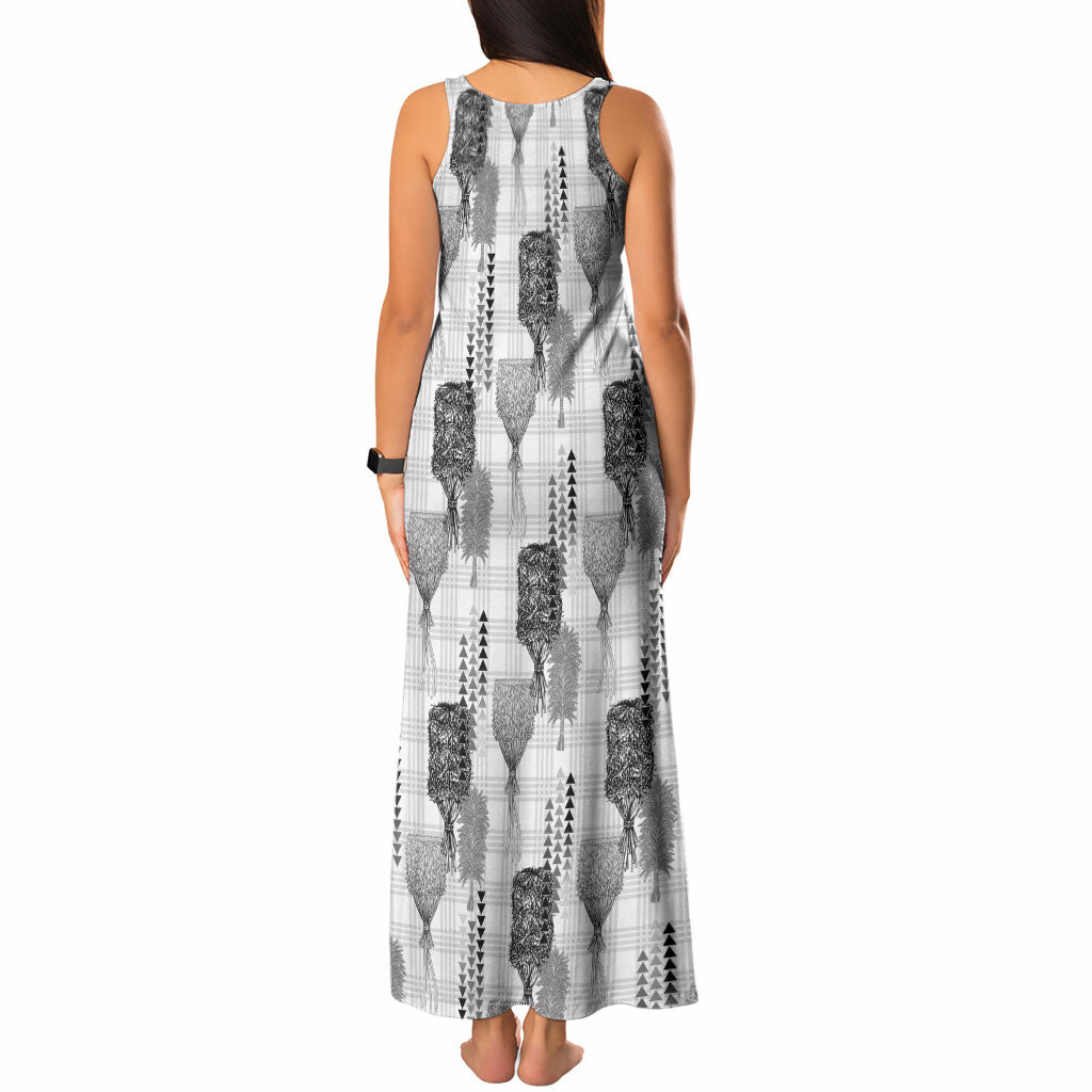 Aloha Hawaii Vintage Kahili Pa'a Lima Tank Maxi Dress Palaka Print Hinahina