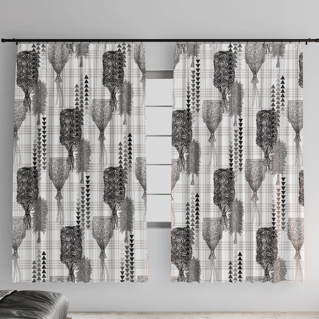 Aloha Hawaii Vintage Kahili Pa'a Lima Window Curtain Palaka Print Hinahina