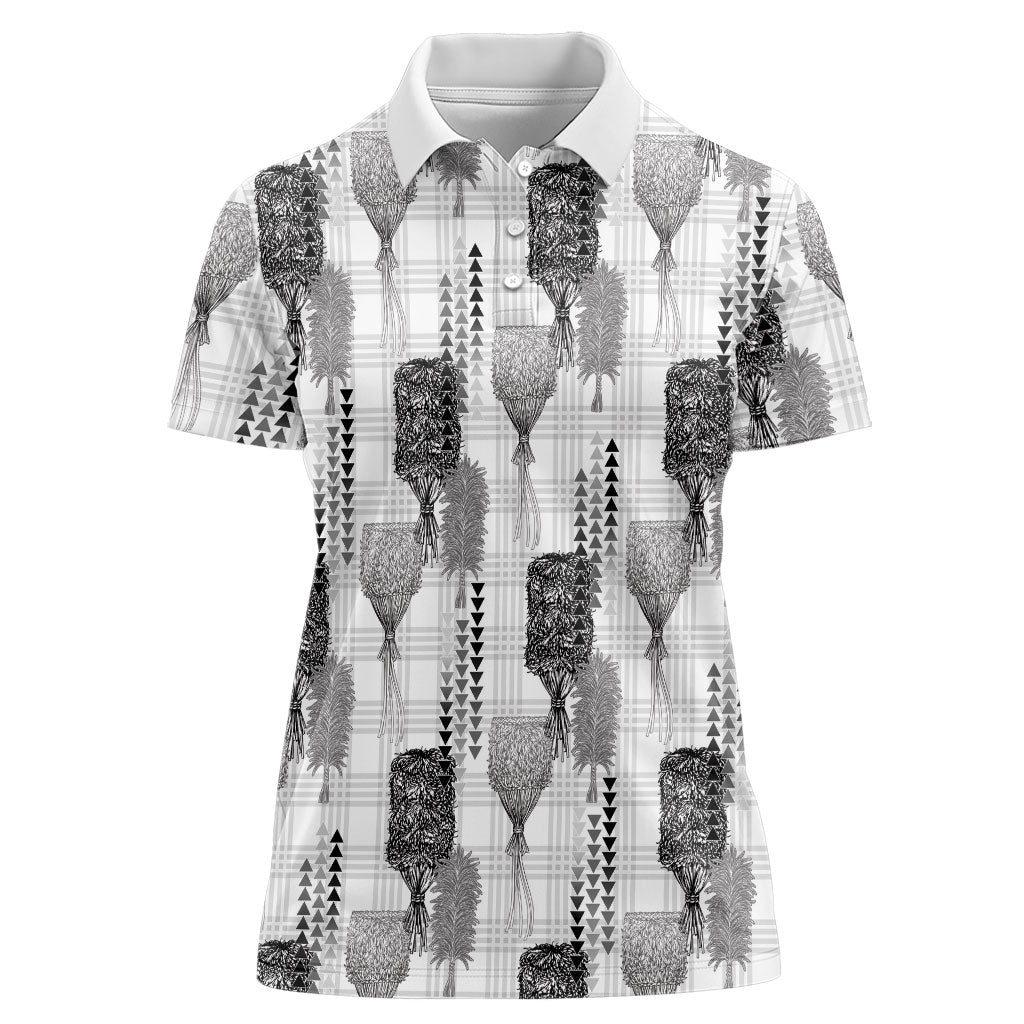 Aloha Hawaii Vintage Kahili Pa'a Lima Women Polo Shirt Palaka Print Hinahina