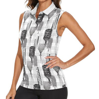 Aloha Hawaii Vintage Kahili Pa'a Lima Women Sleeveless Polo Shirt Palaka Print Hinahina