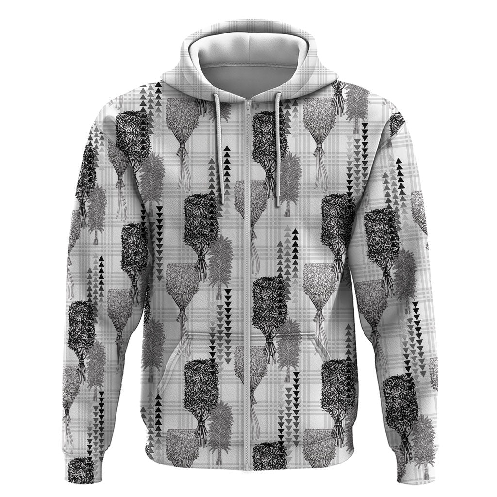 Aloha Hawaii Vintage Kahili Pa'a Lima Zip Hoodie Palaka Print Hinahina LT7 Zip Hoodie Gray - Polynesian Pride
