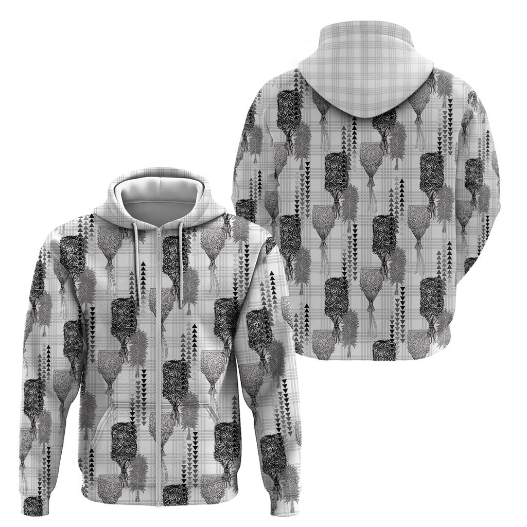 Aloha Hawaii Vintage Kahili Pa'a Lima Zip Hoodie Palaka Print Hinahina