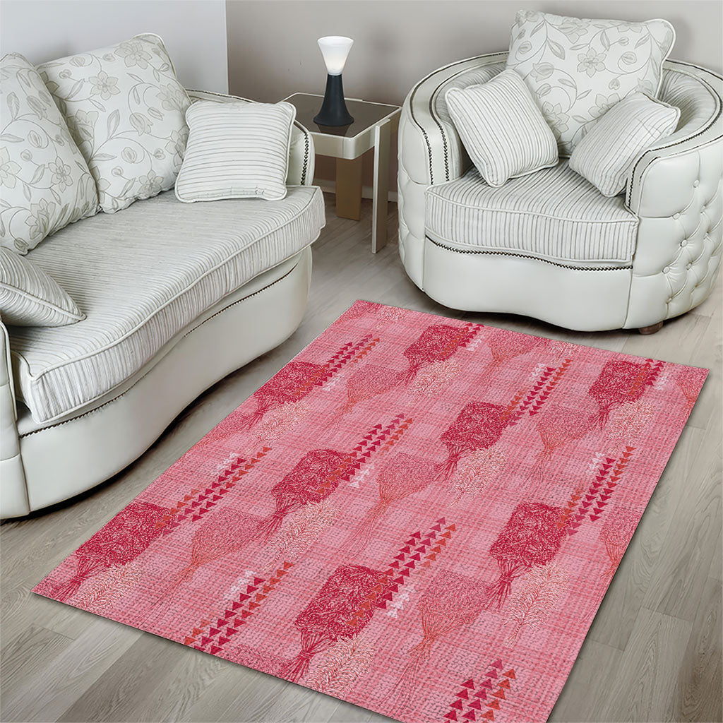 Aloha Hawaii Vintage Kahili Pa'a Lima Area Rug Palaka Print Berry Pink
