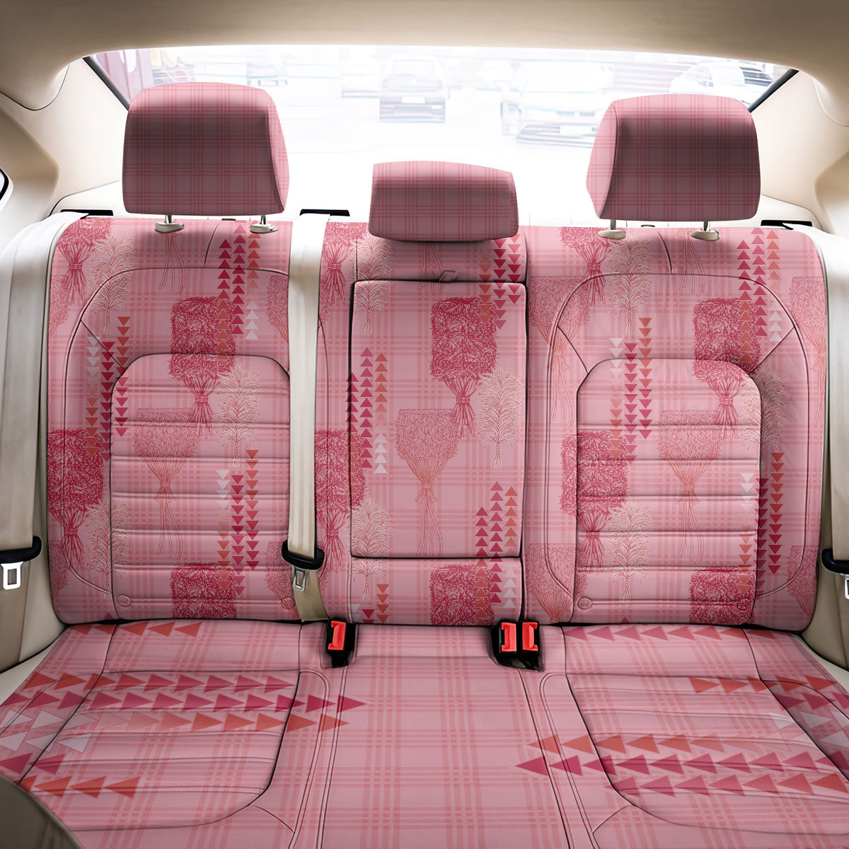 Aloha Hawaii Vintage Kahili Pa'a Lima Back Car Seat Cover Palaka Print Berry Pink