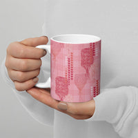 Aloha Hawaii Vintage Kahili Pa'a Lima Ceramic Mug Palaka Print Berry Pink
