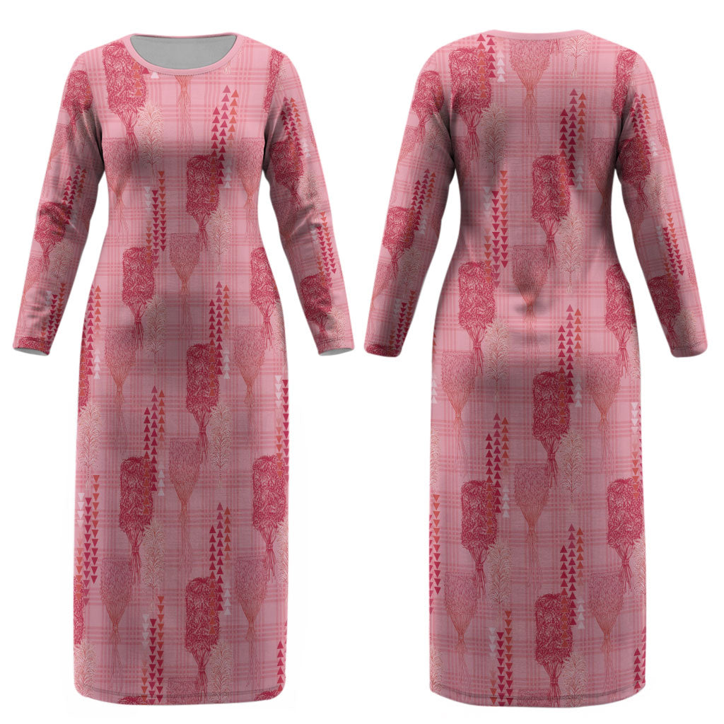 Aloha Hawaii Vintage Kahili Pa'a Lima Couples Matching Long Sleeve Bodycon Dress and Hawaiian Shirt Palaka Print Berry Pink