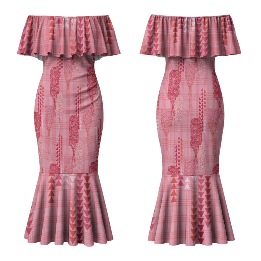 Aloha Hawaii Vintage Kahili Pa'a Lima Couples Matching Mermaid Dress and Hawaiian Shirt Palaka Print Berry Pink
