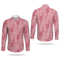 Aloha Hawaii Vintage Kahili Pa'a Lima Couples Matching Off The Shoulder Long Sleeve Dress and Long Sleeve Button Shirt Palaka Print Berry Pink