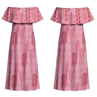 Aloha Hawaii Vintage Kahili Pa'a Lima Family Matching Off Shoulder Maxi Dress and Hawaiian Shirt Palaka Print Berry Pink
