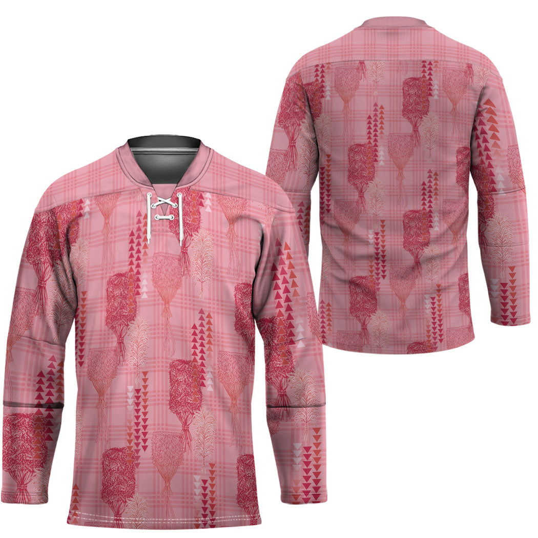 Aloha Hawaii Vintage Kahili Pa'a Lima Hockey Jersey Palaka Print Berry Pink