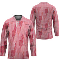 Aloha Hawaii Vintage Kahili Pa'a Lima Hockey Jersey Palaka Print Berry Pink