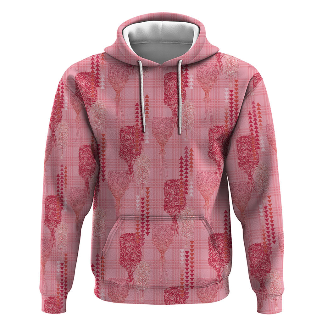 Aloha Hawaii Vintage Kahili Pa'a Lima Hoodie Palaka Print Berry Pink LT7 Pullover Hoodie Pink - Polynesian Pride