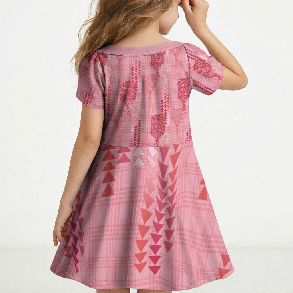 Aloha Hawaii Vintage Kahili Pa'a Lima Kid Short Sleeve Dress Palaka Print Berry Pink