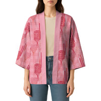Aloha Hawaii Vintage Kahili Pa'a Lima Kimono Palaka Print Berry Pink