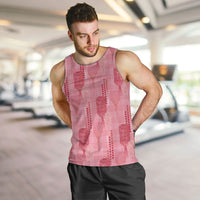 Aloha Hawaii Vintage Kahili Pa'a Lima Men Tank Top Palaka Print Berry Pink