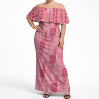 Aloha Hawaii Vintage Kahili Pa'a Lima Off Shoulder Maxi Dress Palaka Print Berry Pink
