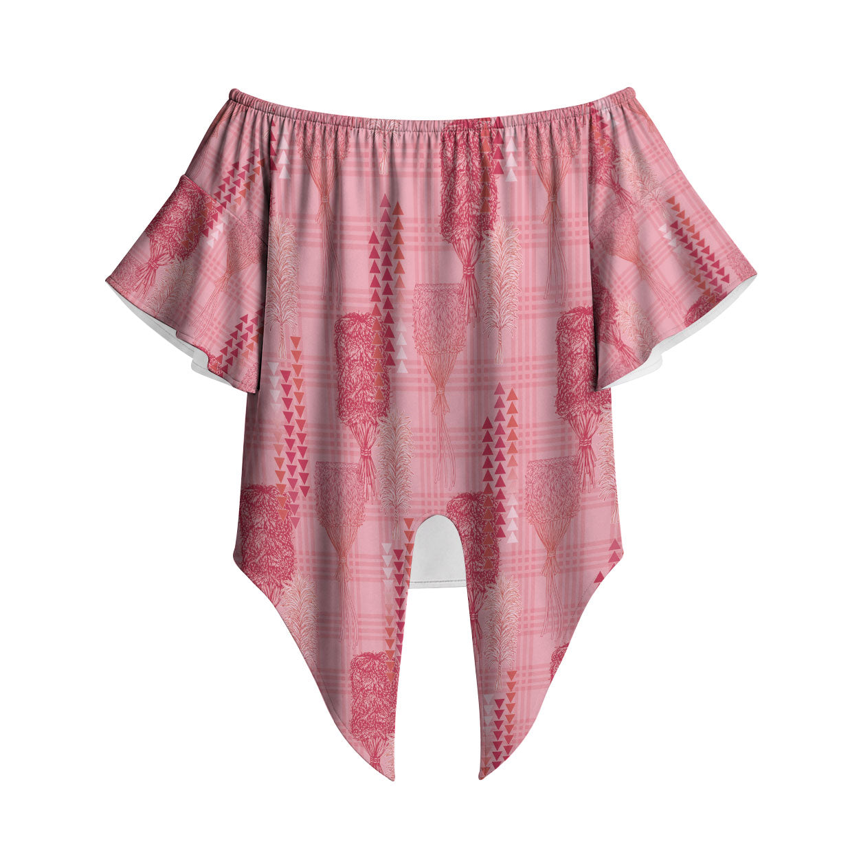 Aloha Hawaii Vintage Kahili Pa'a Lima Off Shoulder Wrap Waist Top Palaka Print Berry Pink LT7 Pink - Polynesian Pride