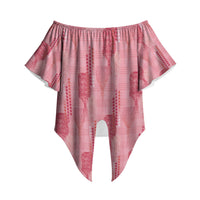 Aloha Hawaii Vintage Kahili Pa'a Lima Off Shoulder Wrap Waist Top Palaka Print Berry Pink LT7 Pink - Polynesian Pride