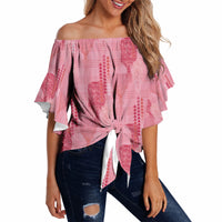 Aloha Hawaii Vintage Kahili Pa'a Lima Off Shoulder Wrap Waist Top Palaka Print Berry Pink LT7 - Polynesian Pride