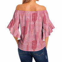 Aloha Hawaii Vintage Kahili Pa'a Lima Off Shoulder Wrap Waist Top Palaka Print Berry Pink LT7 - Polynesian Pride