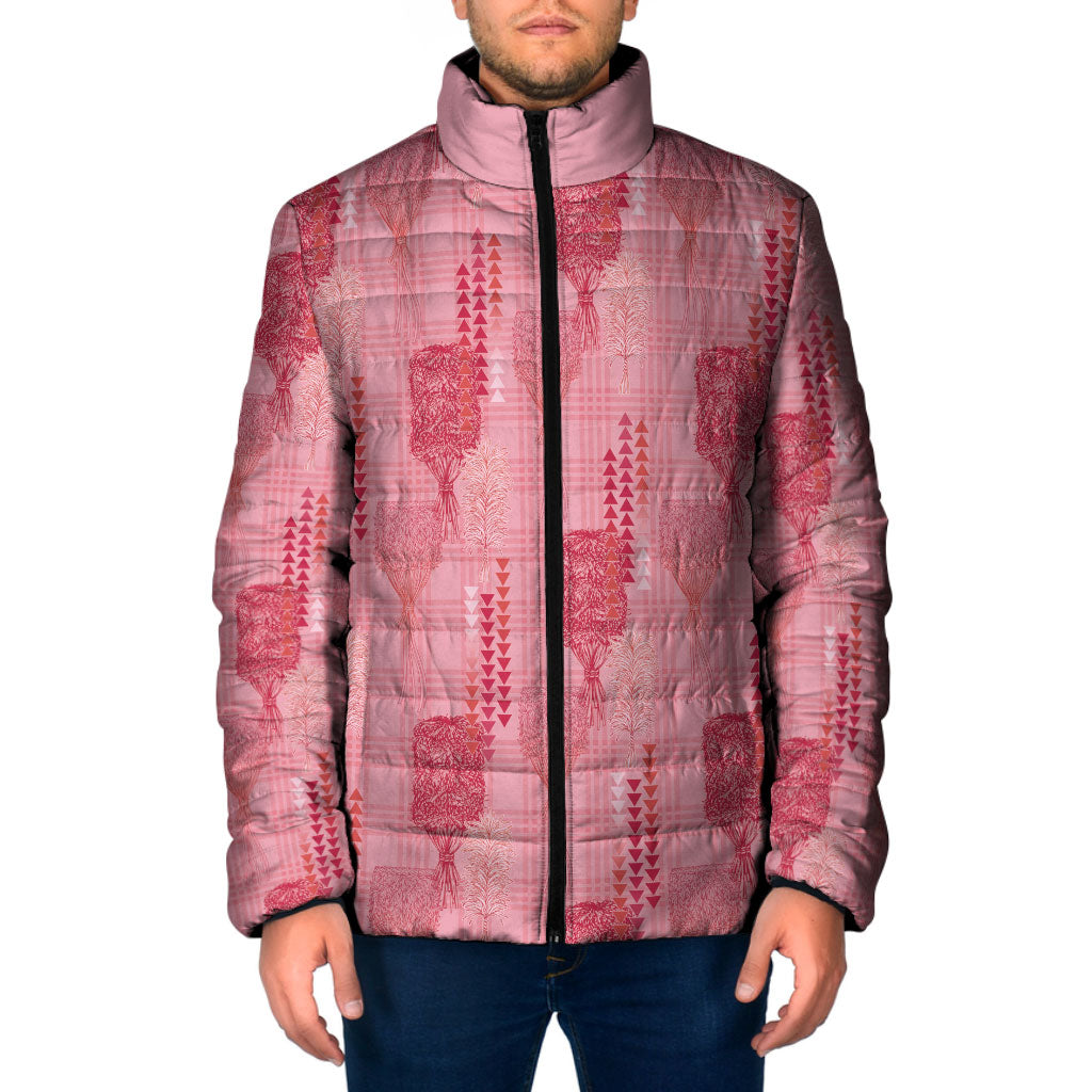Aloha Hawaii Vintage Kahili Pa'a Lima Padded Jacket Palaka Print Berry Pink