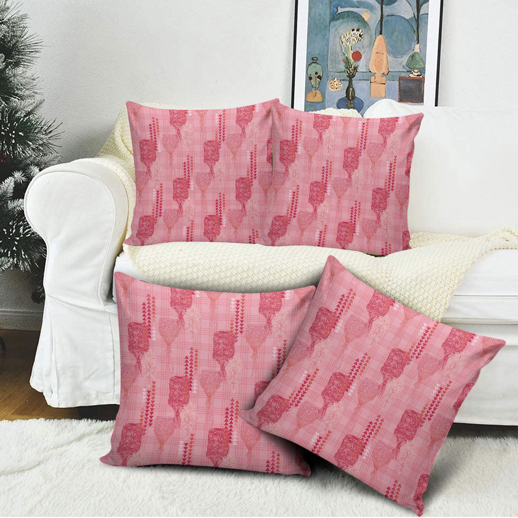 Aloha Hawaii Vintage Kahili Pa'a Lima Pillow Cover Palaka Print Berry Pink