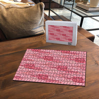 Aloha Hawaii Vintage Kahili Pa'a Lima Puzzle Palaka Print Berry Pink