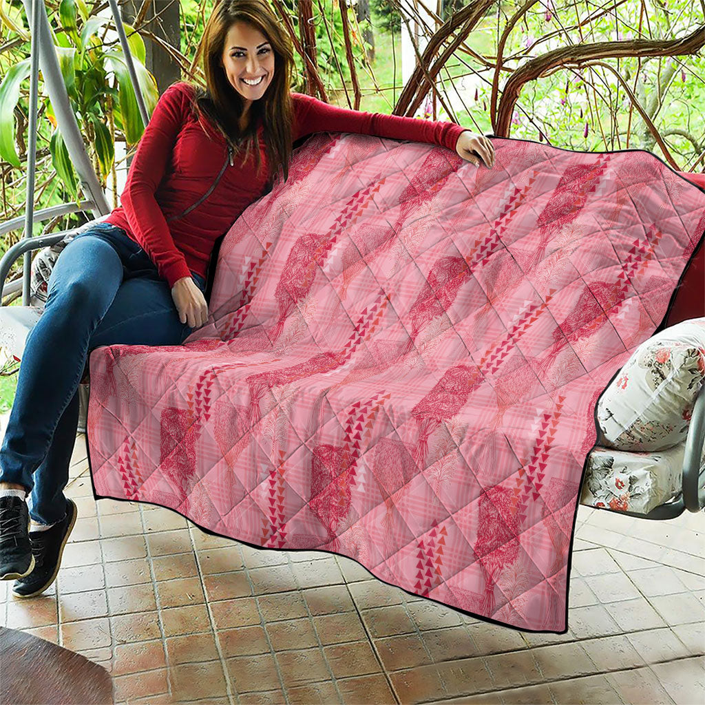 Aloha Hawaii Vintage Kahili Pa'a Lima Quilt Palaka Print Berry Pink