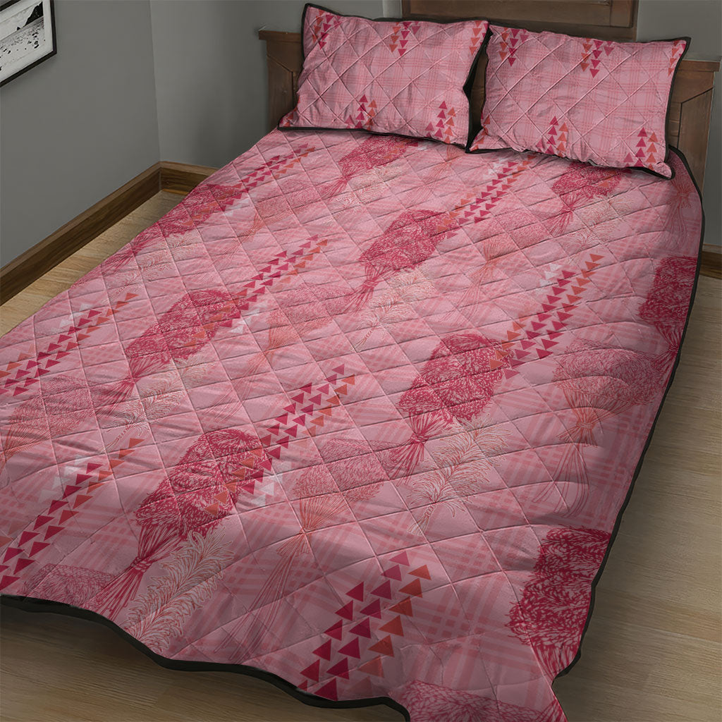 Aloha Hawaii Vintage Kahili Pa'a Lima Quilt Bed Set Palaka Print Berry Pink