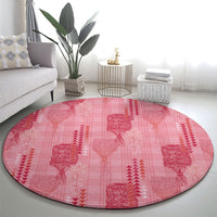 Aloha Hawaii Vintage Kahili Pa'a Lima Round Carpet Palaka Print Berry Pink