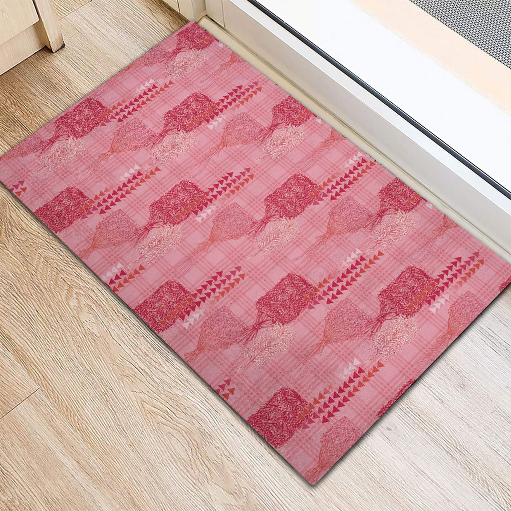 Aloha Hawaii Vintage Kahili Pa'a Lima Rubber Doormat Palaka Print Berry Pink