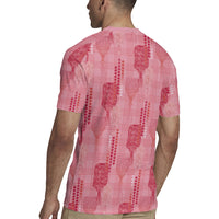 Aloha Hawaii Vintage Kahili Pa'a Lima Rugby Jersey Palaka Print Berry Pink