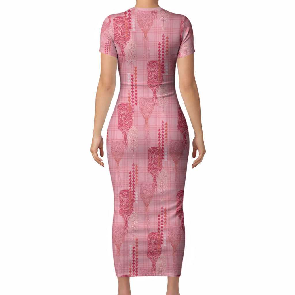 Aloha Hawaii Vintage Kahili Pa'a Lima Short Sleeve Bodycon Dress Palaka Print Berry Pink