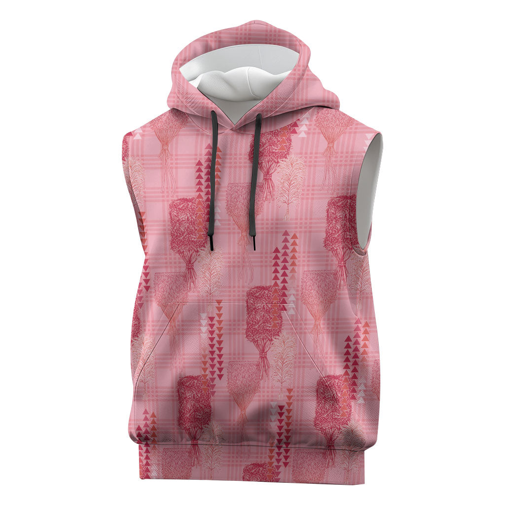 Aloha Hawaii Vintage Kahili Pa'a Lima Sleeveless Hoodie Palaka Print Berry Pink LT7 Pink - Polynesian Pride