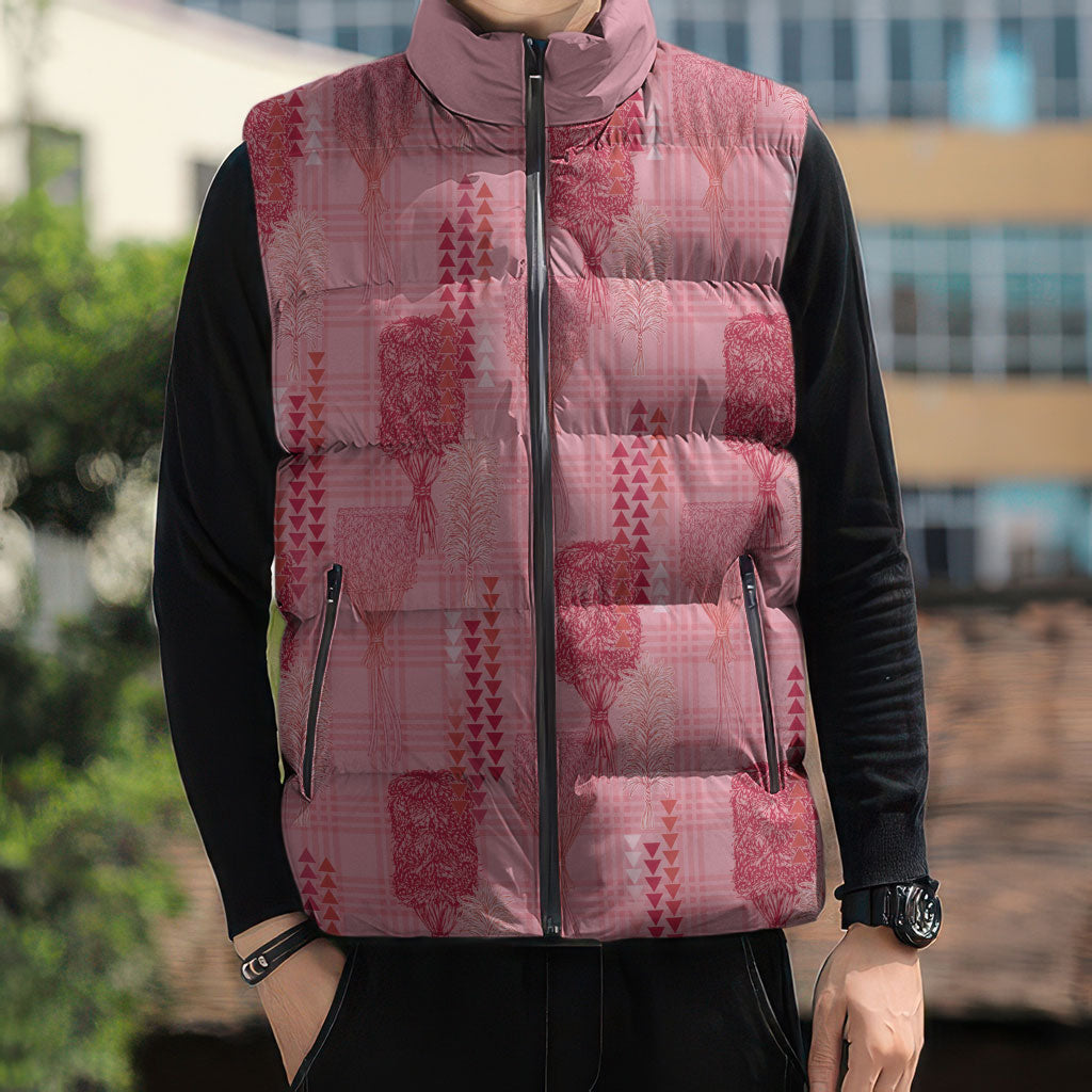 Aloha Hawaii Vintage Kahili Pa'a Lima Sleeveless Puffer Jacket Palaka Print Berry Pink