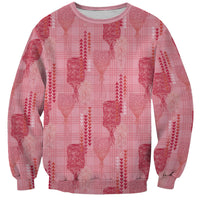 Aloha Hawaii Vintage Kahili Pa'a Lima Sweatshirt Palaka Print Berry Pink